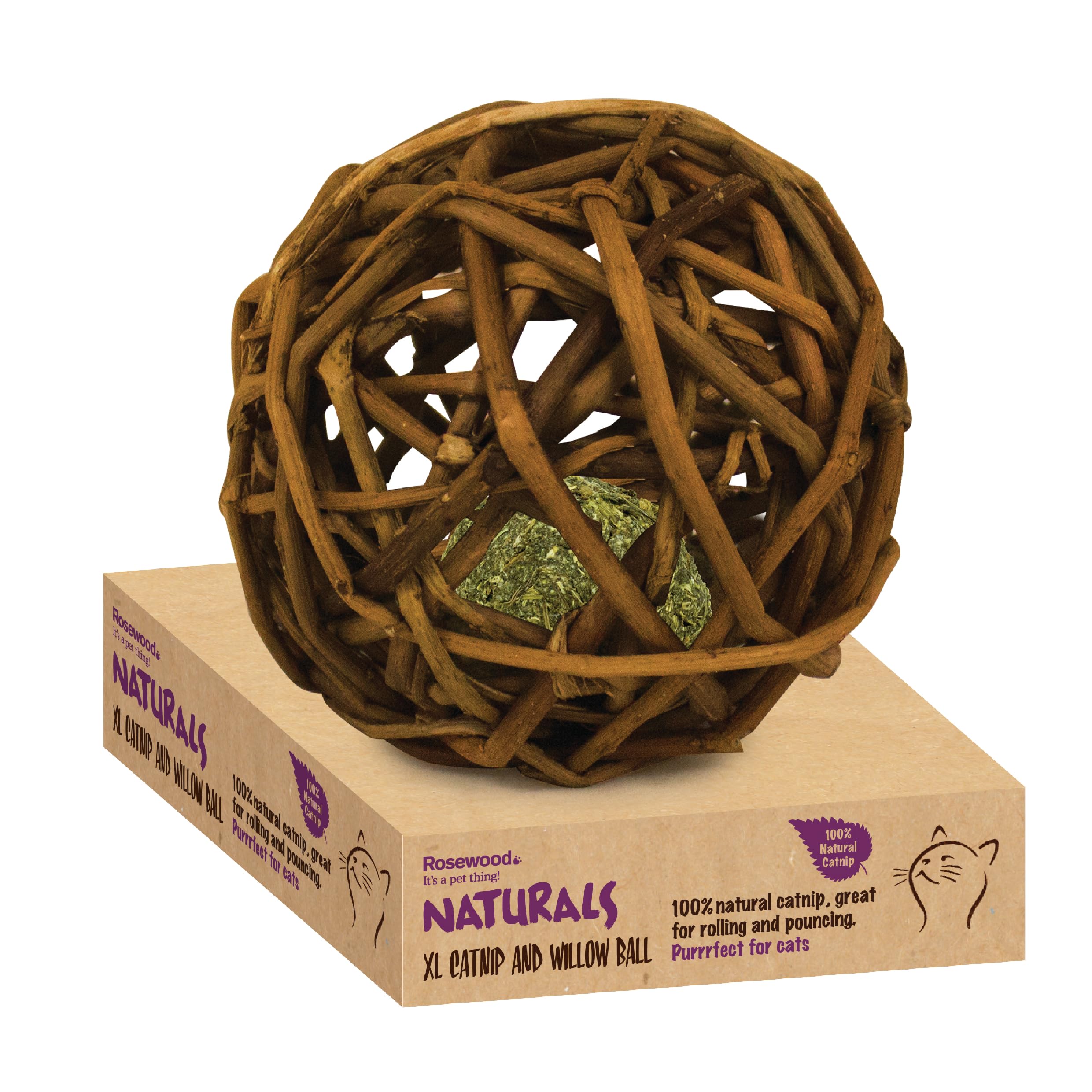 Rosewood Naturals XL Willow & Catnip Ball for Cats - 15 cm Durable Interactive Cat Toy, All-Natural Willow, Encourages Play, Exercise and Stress Relief for Indoor and Outdoor Cats