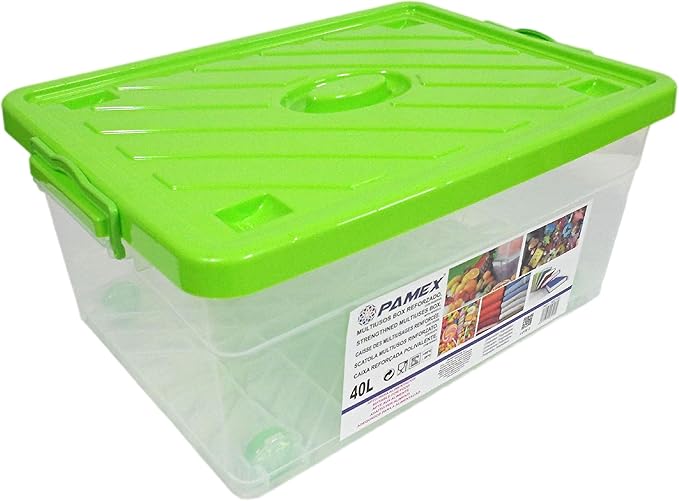PAMEX - Caja Multiusos Reforzada con Ruedas (40 litros, Verde): Amazon.es: Hogar