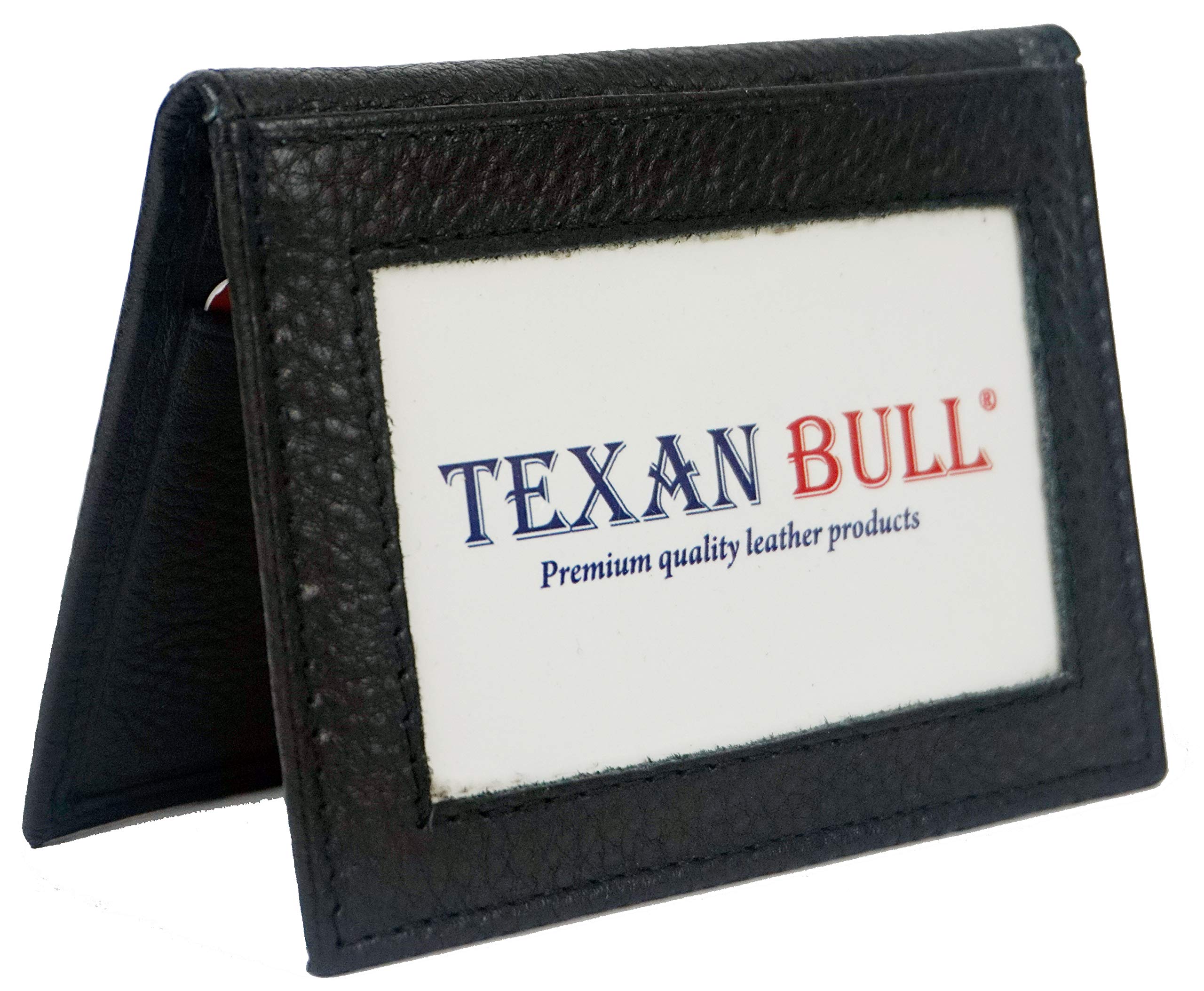 Texan BullzMens Bifold Leather Thin Window Id Thin Plain Credit Cards Wallet (Black)