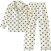 Vopmocld Girls Button Down Pajama Sets Soft Polyester Lapel Collar Long Sleeve Long Pants Sleepwear for Teen Cozy Nightwear