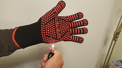 Grillhandschuhe rot Rutschfeste Silicon Backhandschuhe, Kaminhandschuhe, Ofenhandschuhe von Globalhelios hitzebeständig bis 5