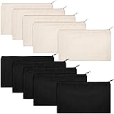 Gejoy 10 Pieces Cosmetic Canvas Pouch Bag Multipurpose Makeup Bag with Zipper Cotton Canvas Travel Toiletry Pouch DIY Craft(S,Beige and Black)
