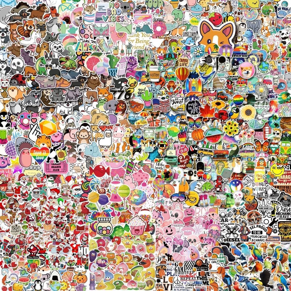 300-1000 pcs/Set Random Blind Bag No Theme No Repeated Cute Stickers Pack for Kids Teens Adults,Waterproof Stickers for Water Bottle, Laptop, Scarpbook, Skateboards, Gift/Deco (300)