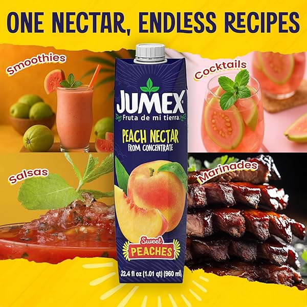 JUMEX PEACH JUICE NECTAR – PEACH NECTAR MADE WITH FRESH FRUIT PUREE – TROPICAL FRUIT JUICE CONCENTRATE FOR SMOOTHIE MIX, COCKTAIL MIXERS, KIDS DRINKS & MEXICAN BEVERAGES – 32.4OZ, 1 PACK CARTON