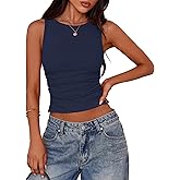 PRETTYGARDEN Women Going Out Tops Summer Clothes 2025 Trendy Split Hem Ruched Sleeveless Shirt Cute Y2K Tank Top