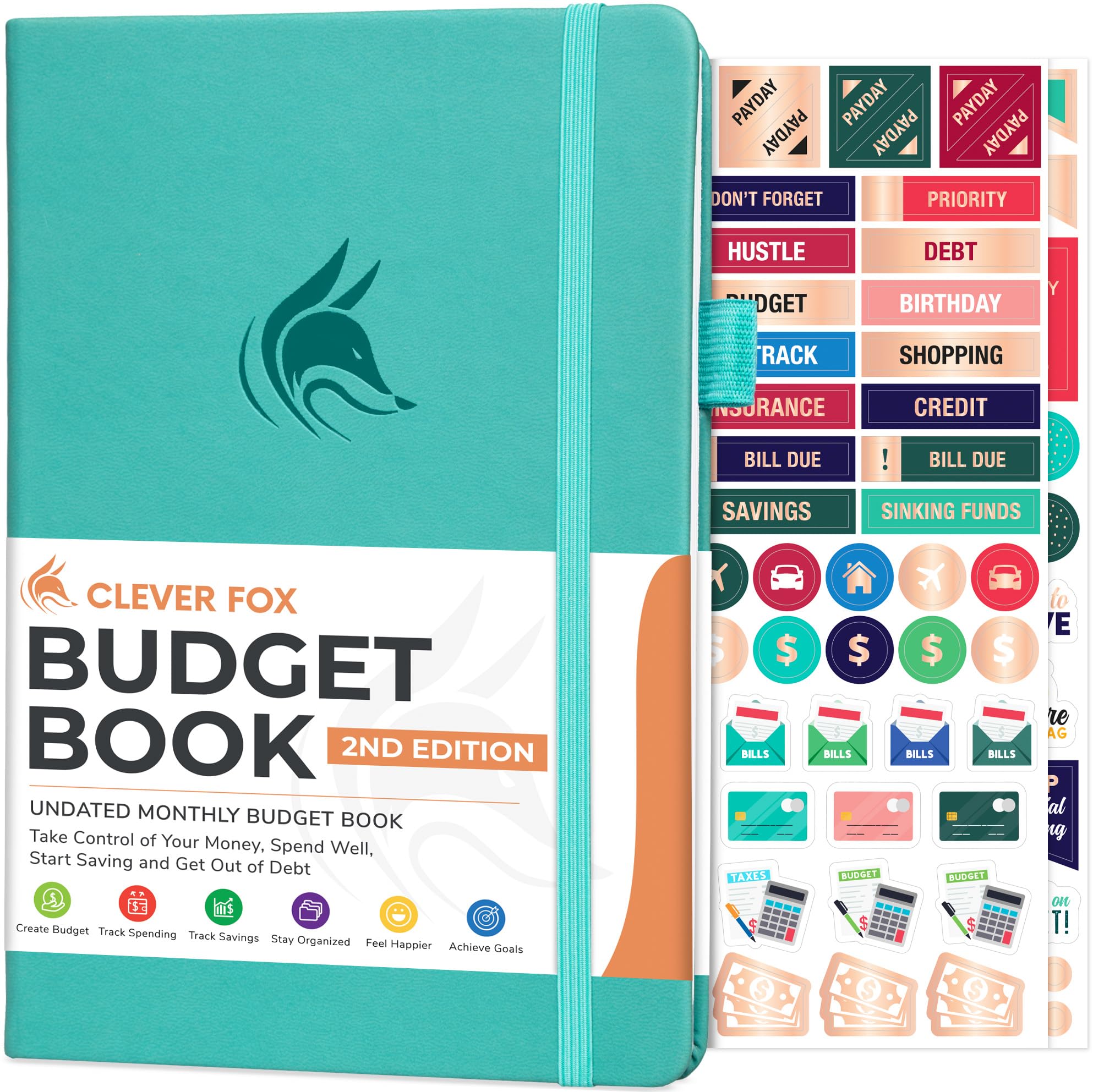 Clever Fox Budget Book 2.0 – Financial Planner & Expense Tracker Notebook. Monthly Budgeting Money Organizer. Compact, 13.5x19cm (Turquoise)