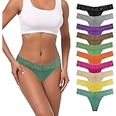 Pmrxi Pack 10 Seamless Lace Thongs for Women Plus Size Breathable Panties Low Rise T-back Stretch Cotton No Show Underwear