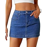 BISUAL Denim Skirt Women Casual Denim Mini Skirt High Waisted Denim Skort Slim Fit Jean Skirt Summer Jean Skort with Pocket