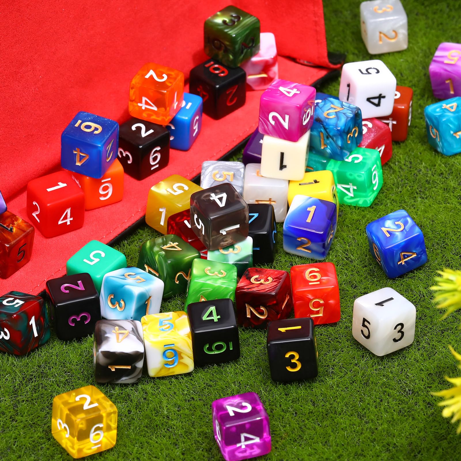 Skylety 50 Pieces Polyhedral Dice Sets with Black Pouch Compatible with RPG MTG Tabletop Role Playing Table Games Multi Colored Assortment(6 Sided Style)