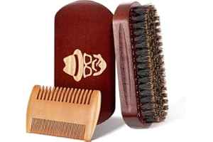 SOSOON Beard Brush, 100% Boar Bristle Natural Black Walnut Wood Beard Comb Hair Mustache Shaving Brush Facial Hair Brush