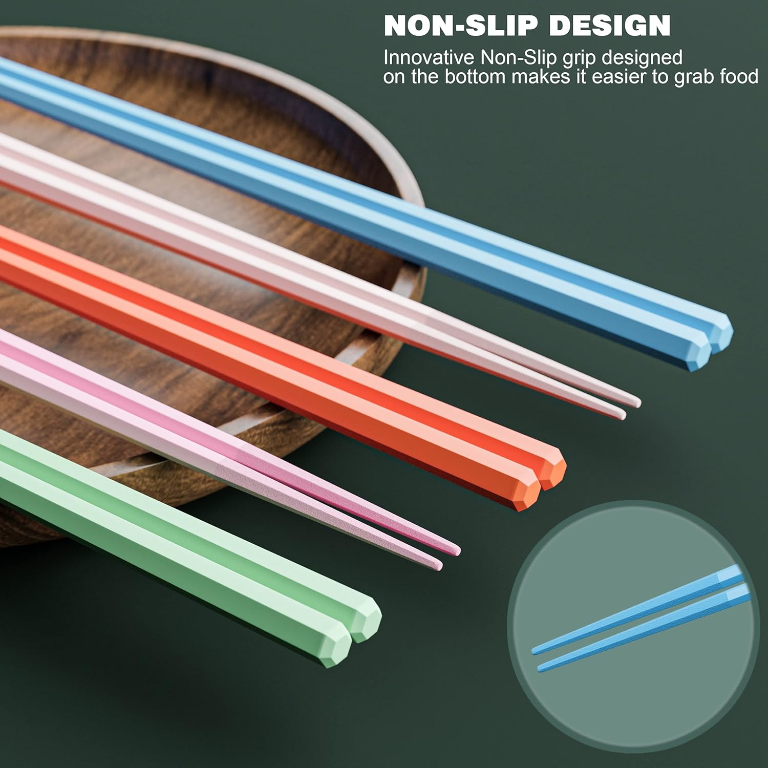  | UTWATA 5 Pairs Fiberglass Chopsticks - Reusable Chopsticks Dishwasher Safe Chopsticks Alloy Chop Sticks Utensil Gift Set 9 1/2 Inches (Hexagon - Colorful): Chopsticks & Chopstick Holders