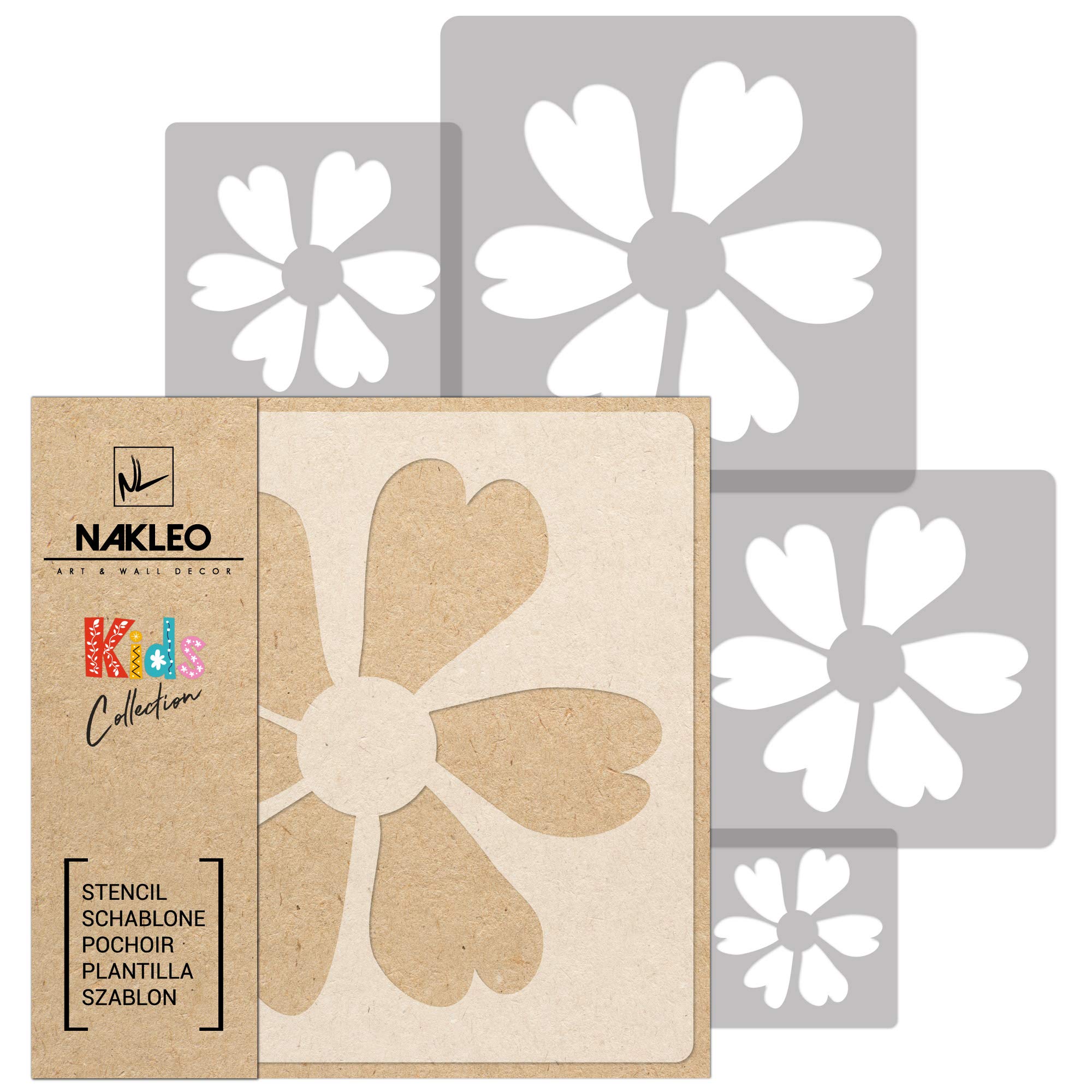 NAKLEO Painting Stencils Set for Nursery Room, 5 Pcs Templates 9x9 to 34x34cm Flower Plant Inflorescence, Plastic and Reusable Drawing Stencils, Decor, Craft DIY Wall Furniture