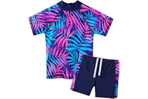 BAOHULU Girls Two Piece Swimsuit Floral UPF 50+ Rash Guard Set Kids Beach Swimwear
