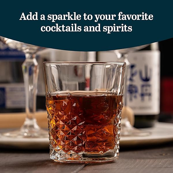LIBBEY CARATS DOUBLE OLD FASHIONED GLASSES, 12 OZ FACETED WHISKEY DRINKING GLASSES, DISHWASHER SAFE ROCKS GLASS SET FOR SPIRITS, COCKTAILS