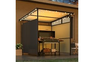 AECOJOY 6' x 6' Outdoor Hardtop Grill Gazebo, Small Pergolas and Gazebos Clearance, Lean to BBQ Gazebo for Outdoor Grill, Met