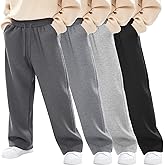 LessonZoo 4 Pack Boys Baggy Sweatpants Straight Leg Open Bottom Casual Pants Basic Elastic Waist Athletic Kids Joggers