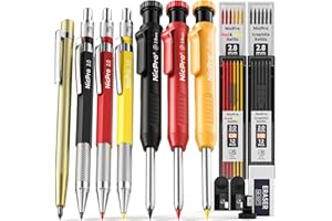 Nicpro 16 Pack Mechanical Carpenter Pencil Set with 42 Refills & Carbide Scribe Tool, Deep Hole Marker Construction Pencils H