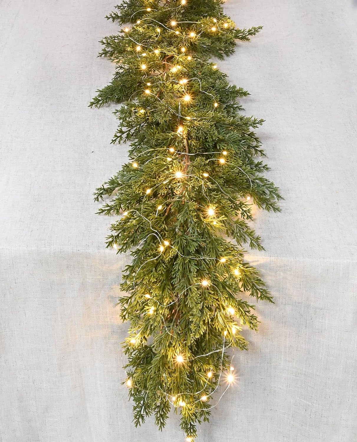 Wreaths, Garlands & Swags - DearHouse 6Ft Pine Christmas Garland with 50 Led Lights, 6Ft WinterArtificial Greenery Garland for Holiday Season Mantel Fireplace Table Runner Centerpiece Decoration