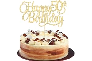 EPHLYN 1 Pack Happy 50th Birthday Cake Topper Gold Glitter Number 50 Fifty Years Old Birthday Cake Pick Decoration For 50th Birthday Celebrating Anniversary Party Supplies