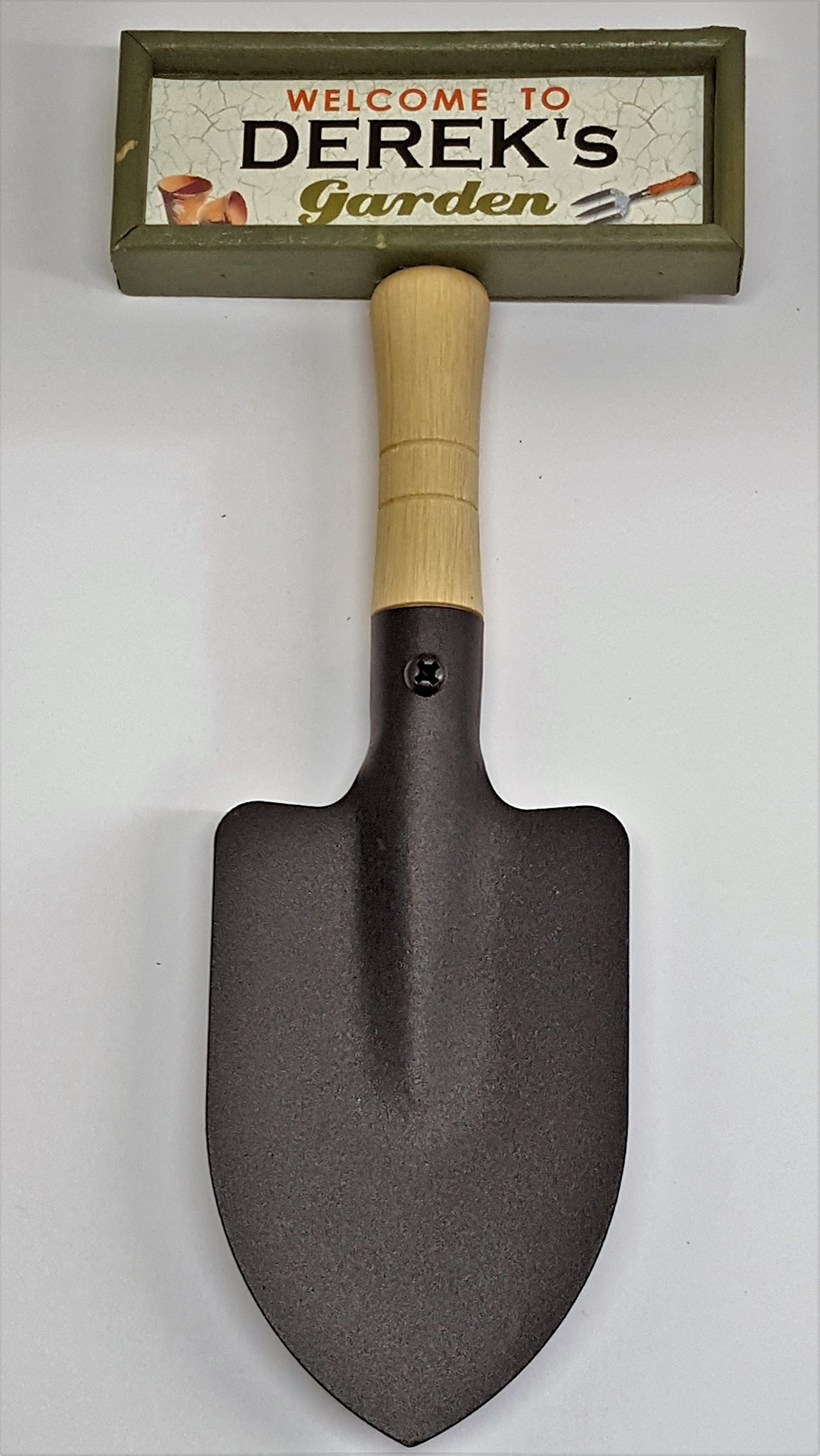 tlm wholesale Welcome to Derek's garden hanging shovel sign