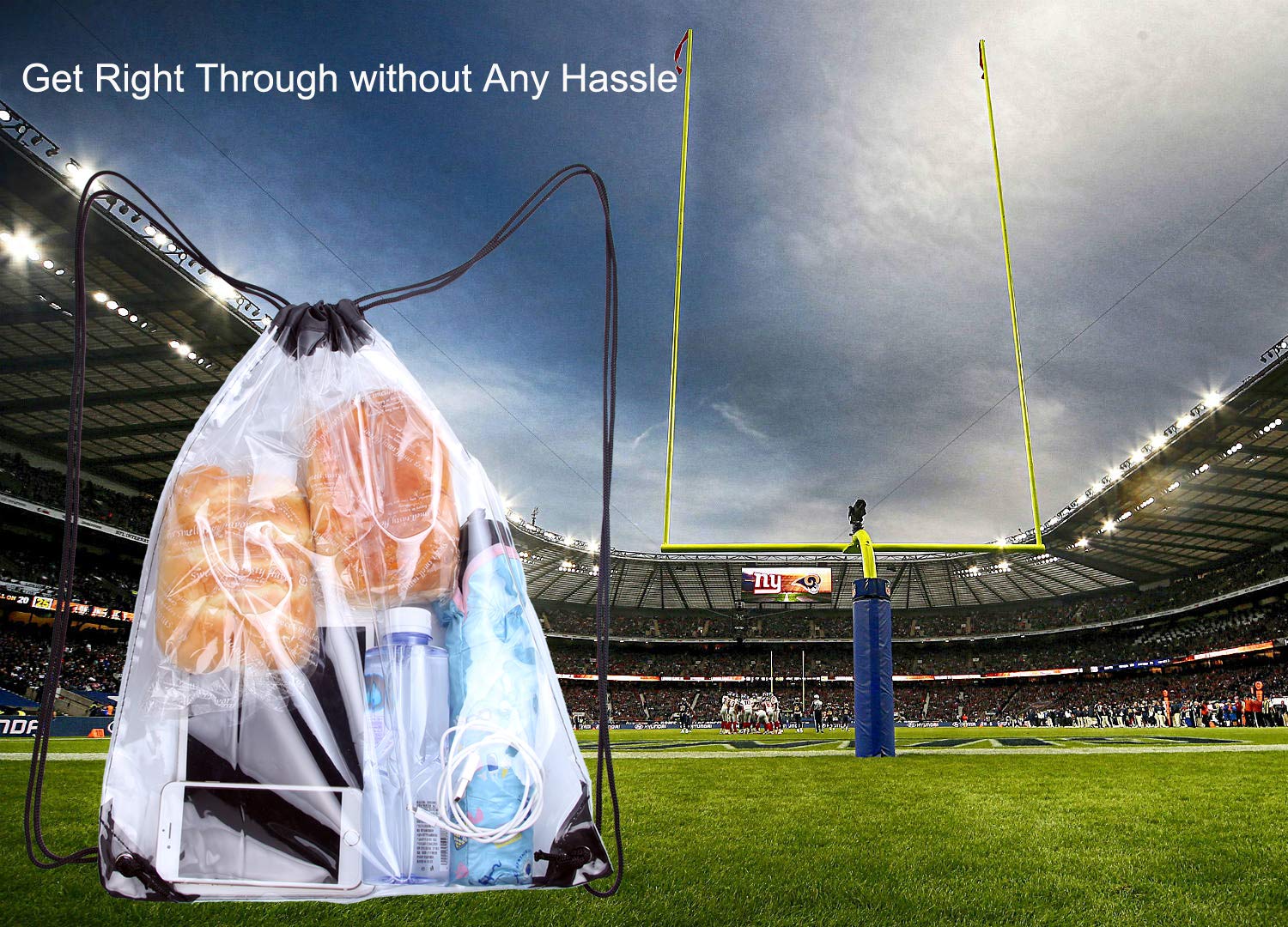 Clear Drawstring Bag Cinch String Pack Backpack Rucksack Shoulder Sack