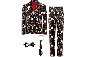 Latnnut Kids Christmas Suits for Boys 4 Piece Including Jacket,Pants and Bow Tie for Festive Gatherings 5-12 Years