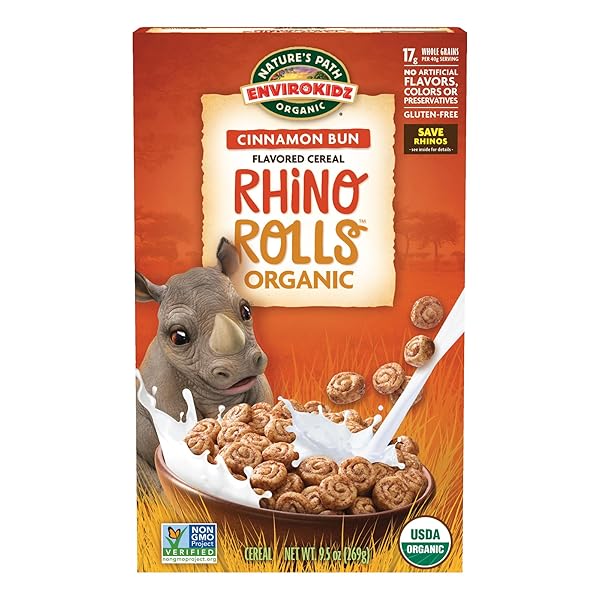 ENVIROKIDZ ORGANIC RHINO ROLLS CEREAL, 9.5 OZ (PACK OF 1), CINNAMON BUN, GLUTEN FREE, NON-GMO, BY NATURE’S PATH