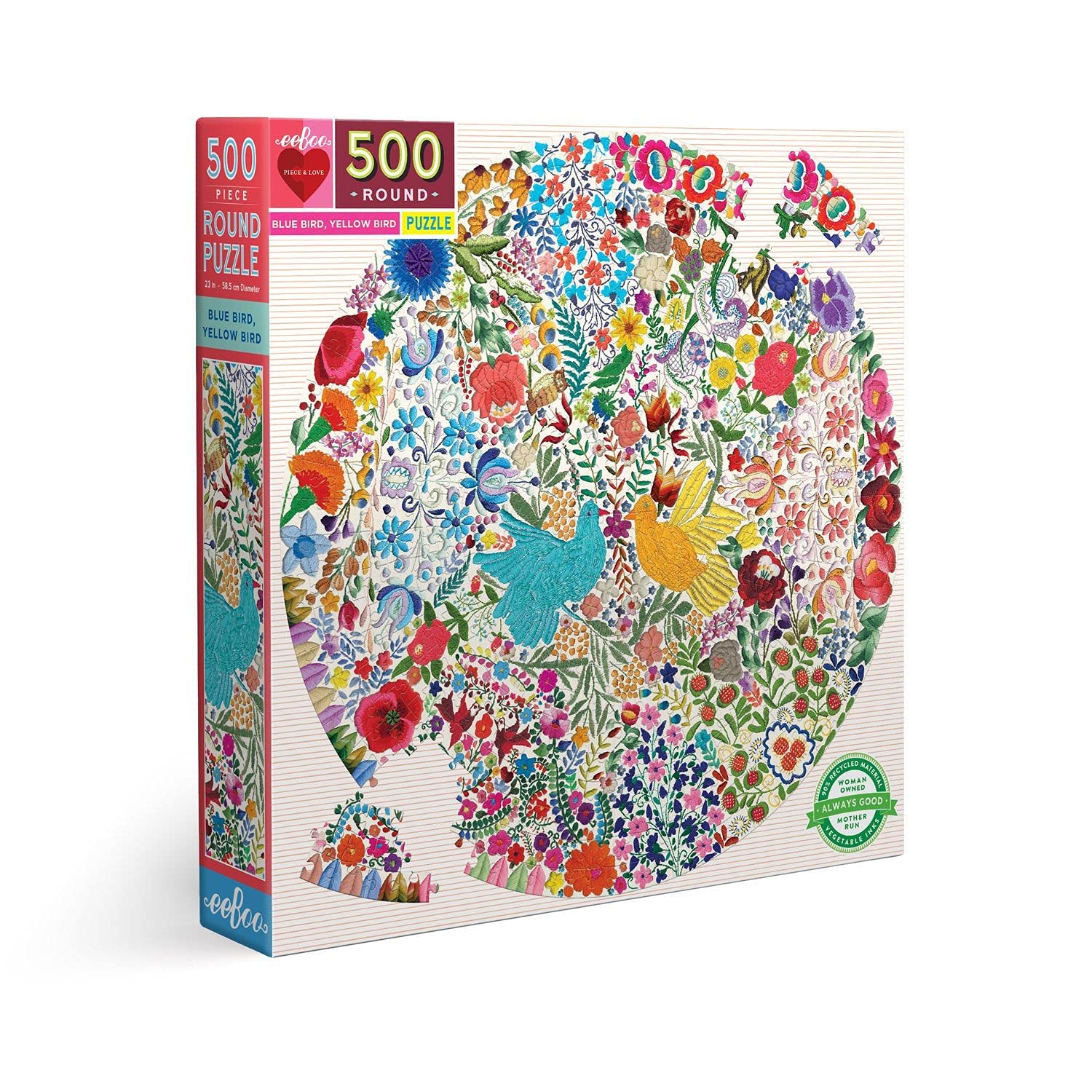 Eeboo PZFBYD Blue Bird Yellow Bird - 500 piece round, 0.03 cm*58.4 cm*58.4 cm