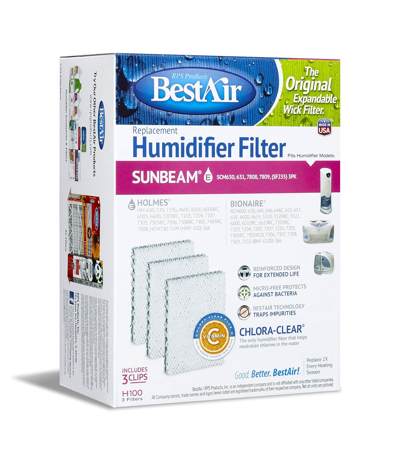 BestAir H100, Holmes Replacement, Paper Wick Humidifier Filter, 5.8" x 3.4" x 7.8"