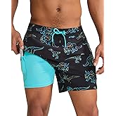 maamgic Mens Swim Trunks with Compression Liner 5 Inch, Quick Dry Bathing Suit with Zipper Pockets, No-Chafing Swim Shorts