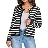 wkwmrpet Cardigan for Women Striped Knit Crew Neck Button Down Sweaters Fall Trendy Outfits with Pockets