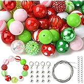 Ornazy 50Pcs 20 mm Strawberry Mixed Bubblegum Beads Acrylic Red Green Spacer Beads Fruit Theme Gumball Chunky Beads for DIY Craft Pen Jewelry Making Supplies
