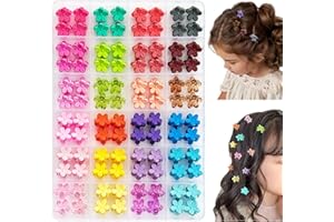 EleMirsa 96pcs Baby Girl Hair Clips - 24 Multicolors Mini Flower Claw Clips in Organizer Box