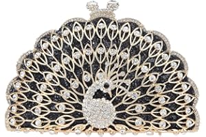 Fawziya Evening Clutch Bling Rhinestone Peacock Metal Hollow Purses For Women Formal
