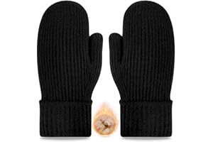 woogwin Winter Gloves for Men Warm Thick Thermal Fleece Stretchy Knit Womens Wool Mittens for Cold Weather Folding Cuffs