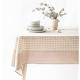 MONDAY MOOSE Gingham Checkered Farmhouse Rustic Picnic Style Decoration Rectangle Natural Stonewashed Cotton Tablecloth for Kitchen, Dining Room, Restaurant (55x70 inch, Beige)