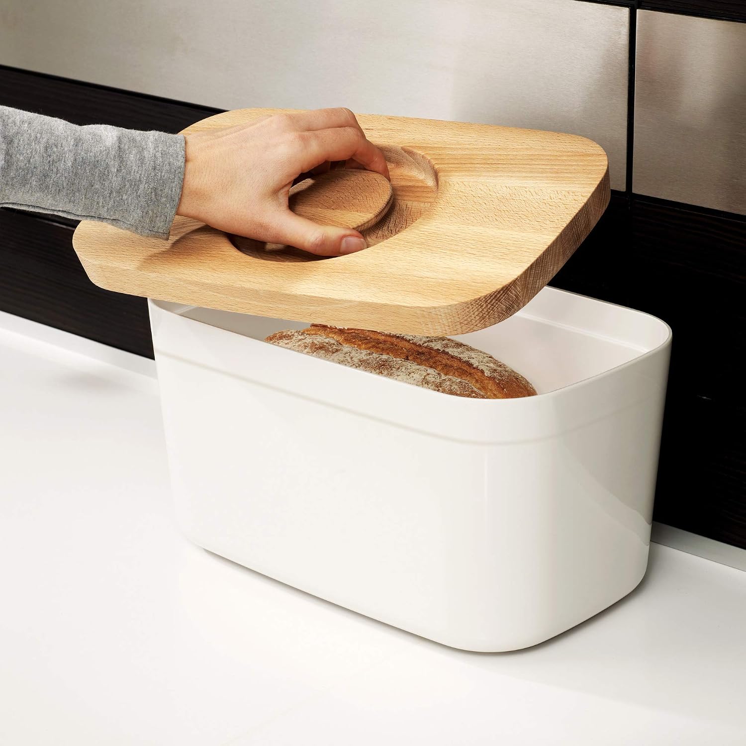 Joseph Joseph Bread Bin with Removable Bamboo Chopping Board Lid - White, 6 - Image 3