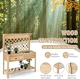TANGZON Wooden Potting Bench Table with Trellis & Storage 120x43x150cm view 4