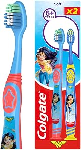 Colgate Kids Batman or Wonder Woman Toothbrush 6+ Soft Bristles 2pk view 2