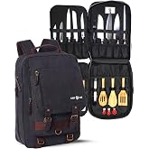 Chef Knife Backpack RETRO - Waxed Canvas Knife Bag for Chefs, Patented Knife Retention Panels and Hook-and-Loop System, 30+ Pockets, Fits 10in Blades (17in Overall), YKK Zippers