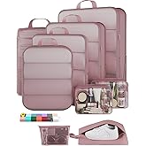 Veken 9/11 Set Compression Packing Cubes for Travel Essentials,Compressible Expandable Large Luggage Organizer Bags for Clothing,Durable Space Saver Storage Bags with Toiletry Bags(Light Coral)