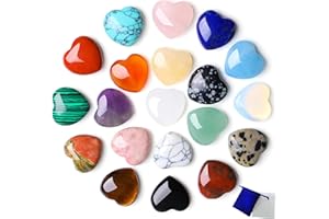 NUKAYAI 20PCS Crystals and Healing Stones Hearts Heart Gemstone Gem Natural Crystal Tiny Trinkets Chakra Reiki Rose Quartz Amethyst Polished Set Balancing Cute Trinket Gifts Stocking Suffers for Women