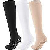 Blicount Cotton Compression Socks Women&Men with Grips Non Slip 15-20mmHg Knee High Graduated Sock for Nurse, Pregnancy, Yoga