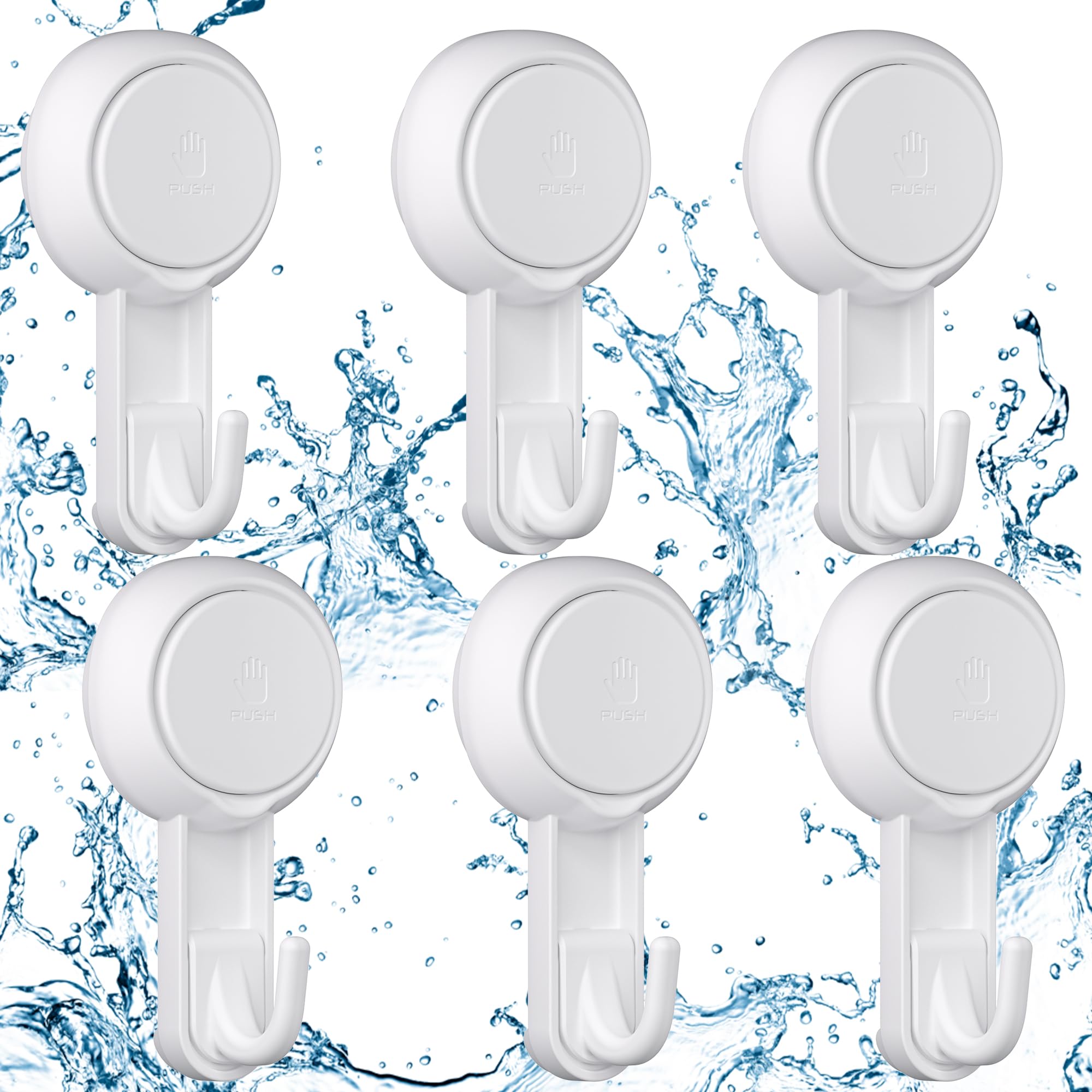 Luxear 6 Pack Suction Hooks,Reusable Heavy Duty 3KG Sucker Hooks, Plastic Removable Suction Cup Hook, Vacuum Seamless Shower Hook for Bathroom Shower Kitchen Window Christmas Wreath