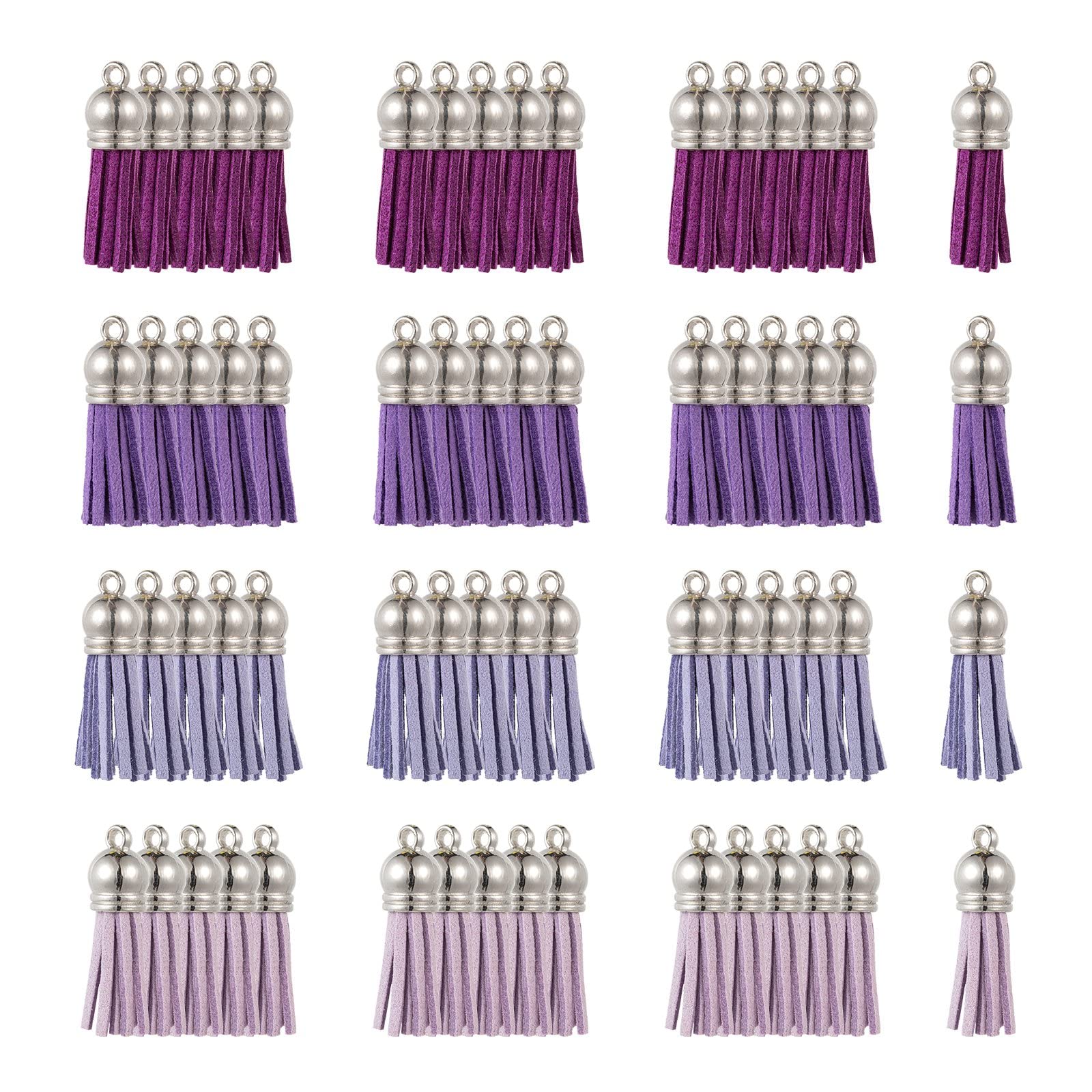 BEEFLYING 60Pcs Purple Mini Leather Tassels Keychain Tassels Pendants for Craft DIY Jewelry Making Bag Charms Key Chain Decorarion