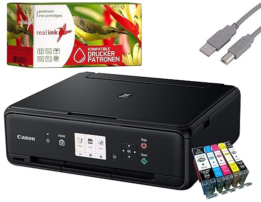 Canon PIXMA TS5050 Drucker Tintenstrahl-Multifunktionsgerät schwarz (Drucken, Scannen, Kopieren, Cloudlink) mit 5 komp. reali