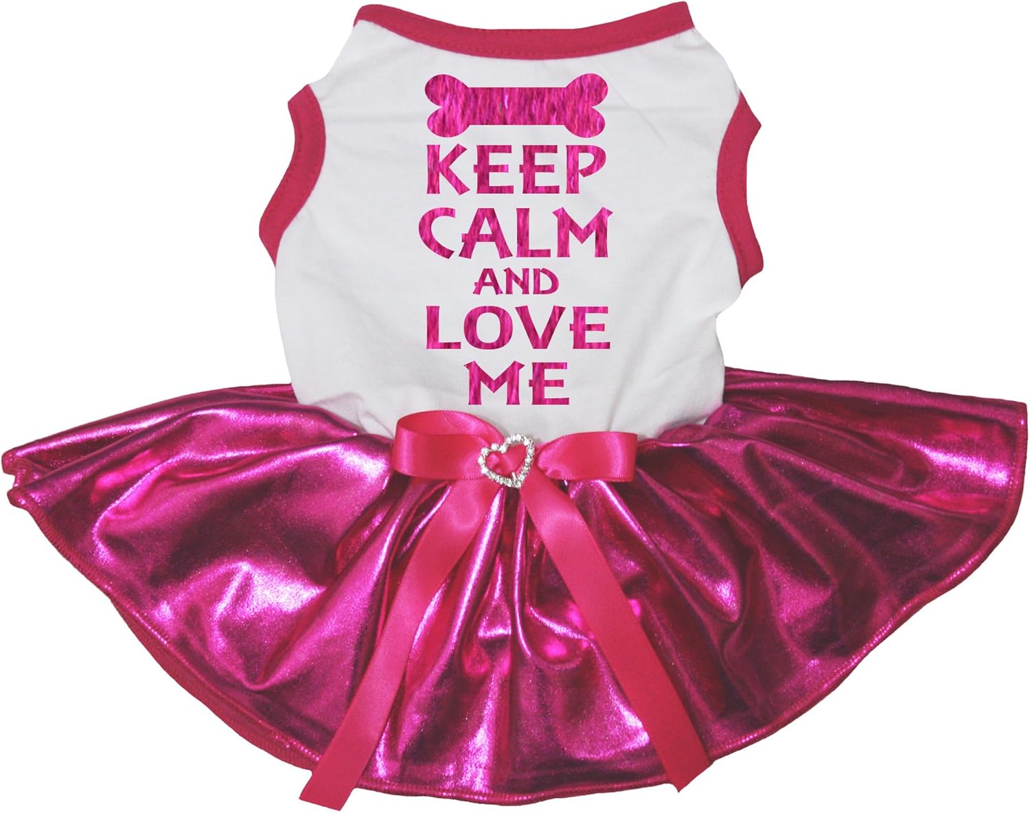 Petitebelle Keep Calm and Love Me Puppy Dog Dress (White/Bling Hot Pink, X-Large)