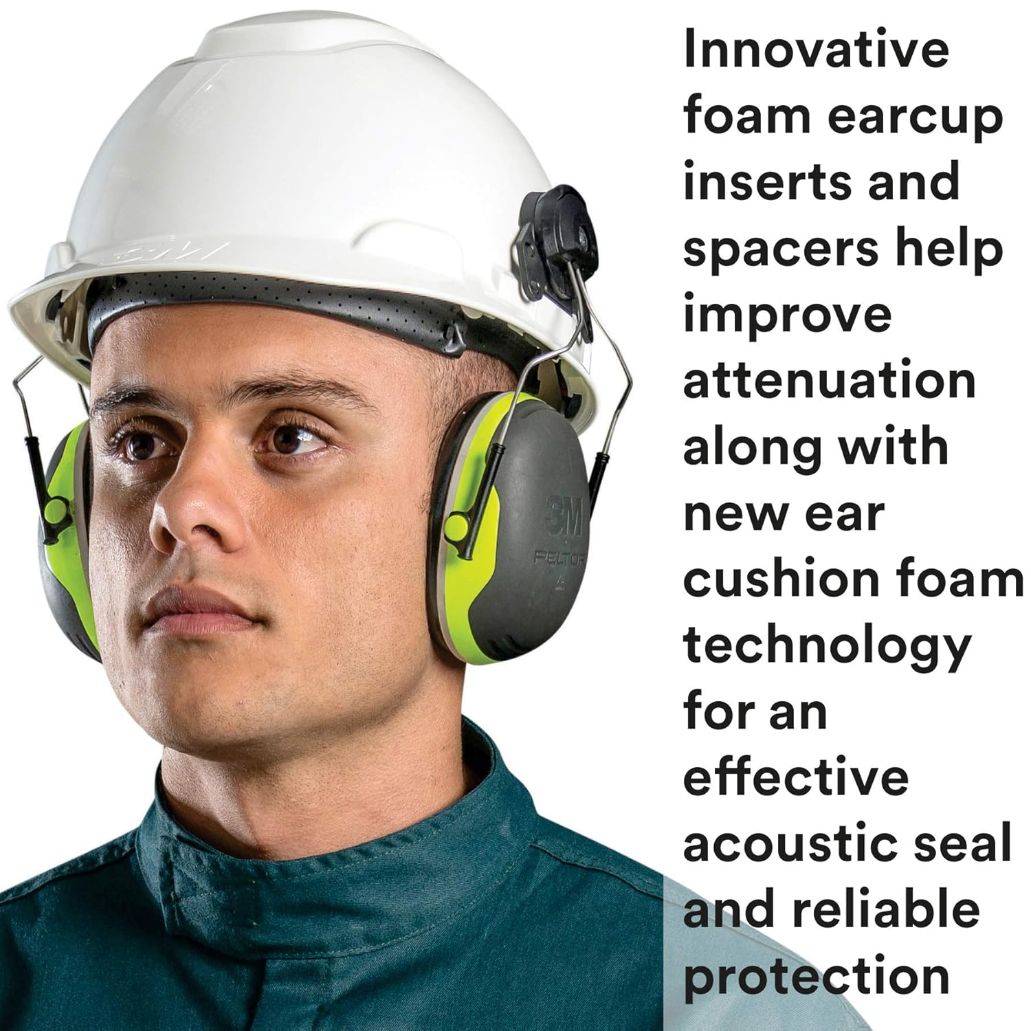 3M - 93045937315 Personal Protective Equipment Peltor Ear Muffs, Noise Protection, Hard Hat Attachment, NRR 25 dB, Construction, Manufacturing, Maintenance, Automotive, Woodworking, Heavy Engineering, Mining, X4P3E, Black/Chartreuse: Safety Ear Muffs: Industrial & Scientific