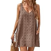 Blooming Jelly Womens Casual Sun Summer Dresses Swiss Polka Dot Beach Cover Up V Neck Tank Dress with Pockets