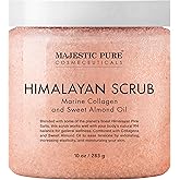 MAJESTIC PURE Himalayan Pink Salt Body Scrub with Collagen and Sweet Almond Oil | Exfoliating Scrub for Skin Care, Stretch Ma
